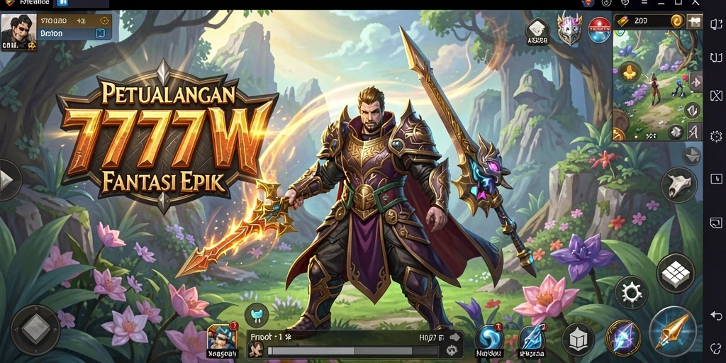 Tampilan gameplay seru dari 7777W menampilkan aksi pertarungan karakter RPG.