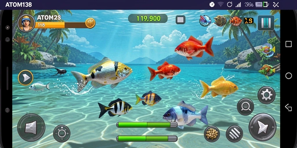 Tampilan menarik dari gameplay ATOM138 saat menembak ikan.