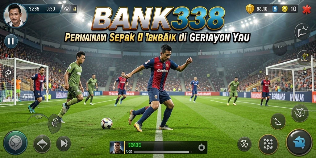 Tampilan gameplay seru dari BANK338 dengan aksi pertandingan sepak bola.