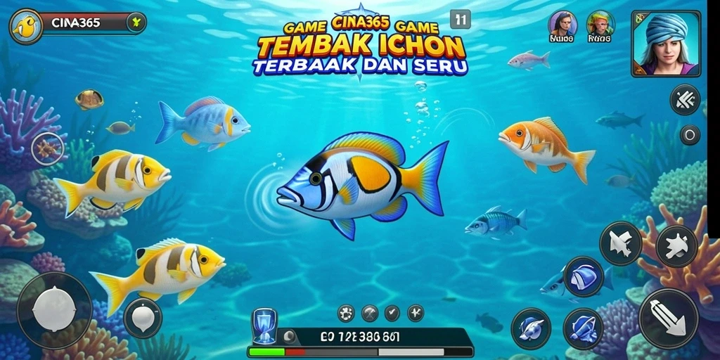Screenshot gameplay CINA365 menampilkan aksi menembak ikan yang seru.
