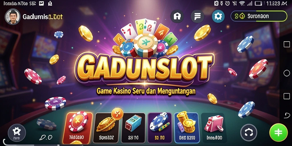 Gambar menampilkan gameplay menarik GADUNSLOT dengan mesin slot berwarna-warni.