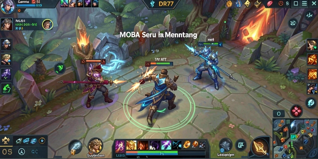 Gameplay seru IDR77 di arena pertarungan MOBA.