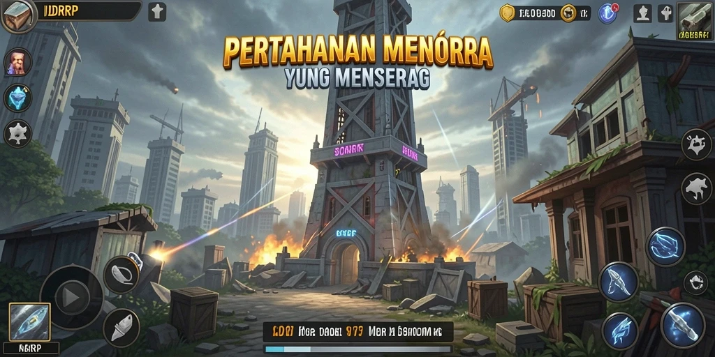 Tampilan gameplay menara pertahanan yang mendebarkan dan strategis.