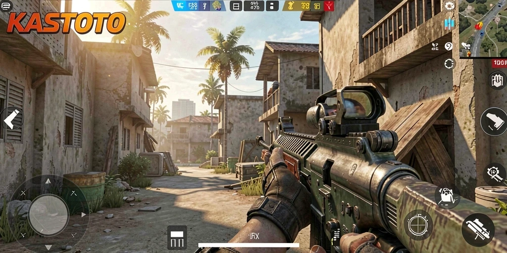 Screenshot KASTOTO menunjukkan aksi seru dalam pertempuran FPS.