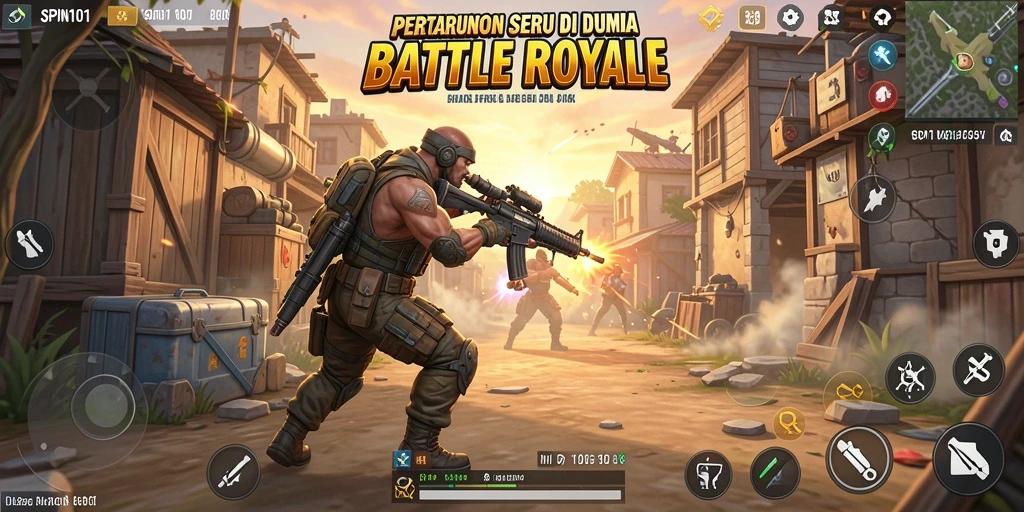 Tampilan gameplay SPIN101 dengan aksi seru Battle Royale.