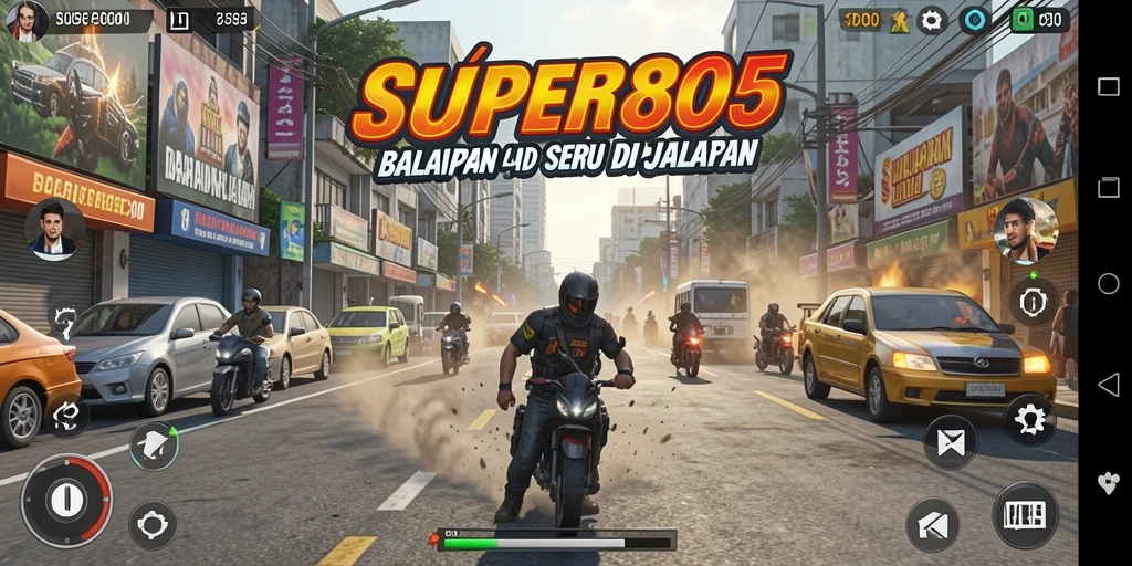 Tampilan gameplay SUPER805 yang mendebarkan dan seru di trek balapan.