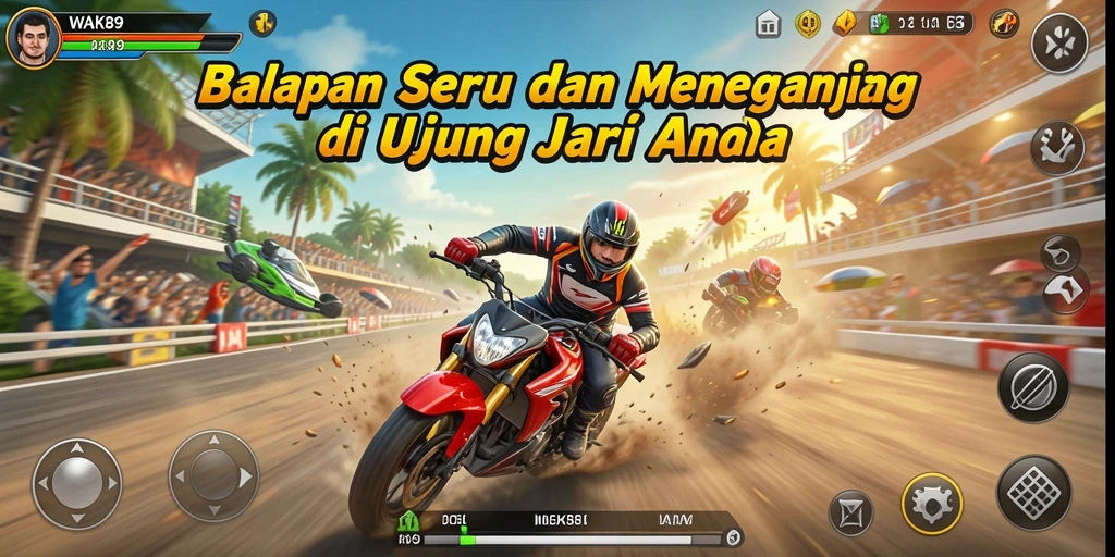 Screenshot gameplay WAK89 yang menampilkan balapan intens di sirkuit kota.